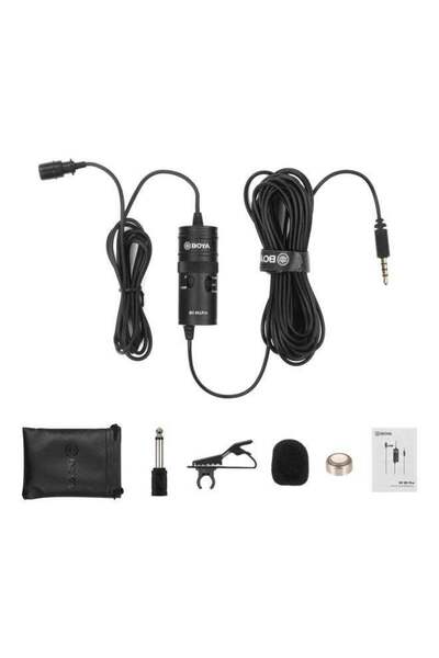 BOYA طقم ميكروفون مكثف متعدد الاتجاهات بمشبك لافاليير LU-D7597 أسود/ذهبي