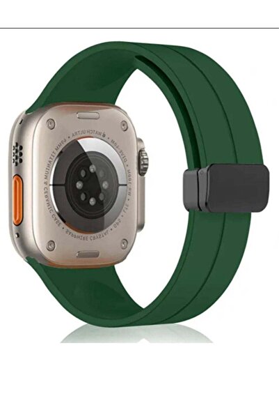 Generic سوار ساعة ابل مع قفل مغناطيسي مقاس 42/44/45/49 لون زيتوني