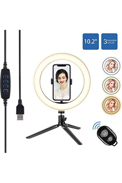 Generic حلقة إضاءة سيلفي مع حامل - أسود/أبيض