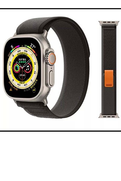 Generic Apple Watch strap made of rubber fabric Black with grey size 49
