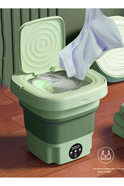 Generic A small portable washing machine in a multi-colored hand