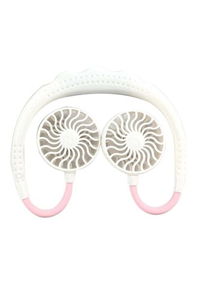 Generic مروحة يو إس بي صغيرة برأسين للرقبة FS036 بيضاء/وردية