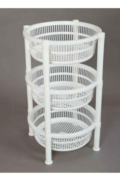 Generic 3 طبقات بلاستيكية لتخزين الخضراوات | رف سلة دائري أبيض 39 * 60 سم