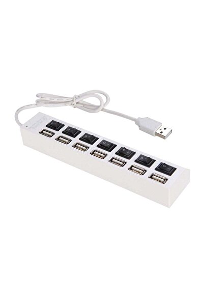 Generic 7 Ports USB Hub Splitter with On/Off Switches Long Cord for Laptop Desktop PC Computer White