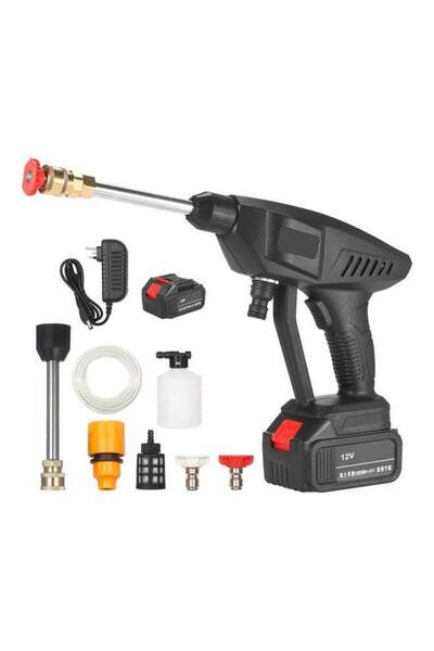 Generic غسالة ضغط لاسلكية محمولة باليد بقوة 15 أمبير و30 بار، لون أسود