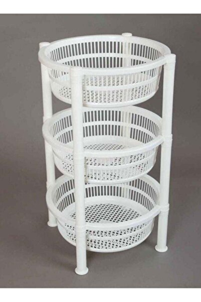 Generic رف تخزين الخضروات البلاستيكي الدائري بثلاث طبقات