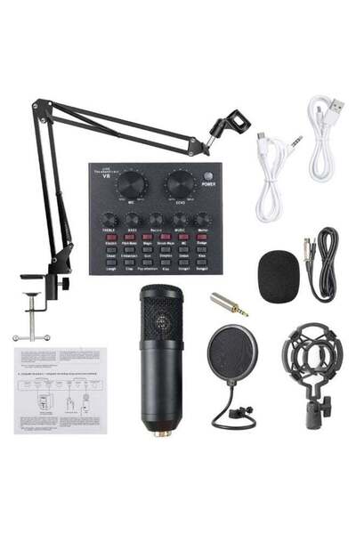 Generic مجموعة ميكروفون بطاقة الصوت للبث المباشر باللون الأسود