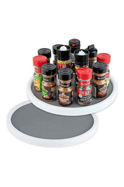 Generic Turntable Round Rotating Spice Organizer Grey/White 25cm