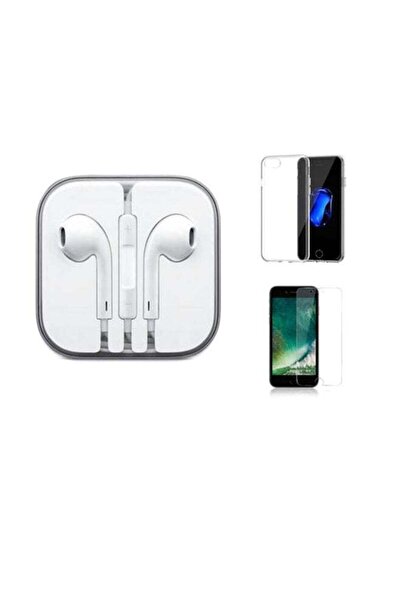 Generic In-Ear Earphones For Apple iPhone 7 With Protective Case Cover And Tempered Glass White