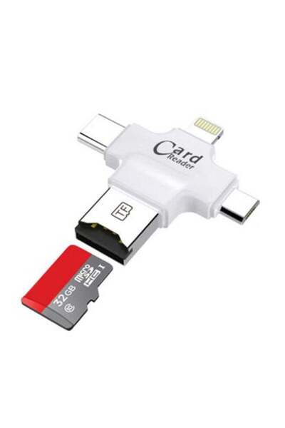 Generic قارئ بطاقات 4 في 1 Lightning Micro-USB USB-C أبيض