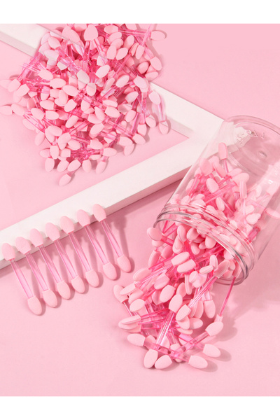 choice2 مجموعة فرش ظلال العيون للاستخدام مرة واحدة من 50 قطعة باللون الوردي، فرشاة ظلال العيون للاستخدام مرة واحدة برأسين وإسفنجة للعين