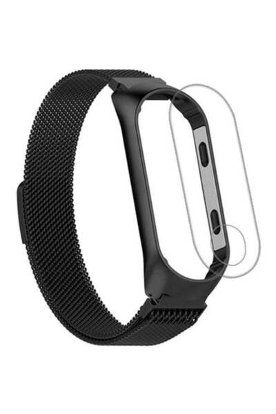 Voberry سوار بديل مع واقي شاشة لساعة شاومي مي باند 3، أسود/شفاف