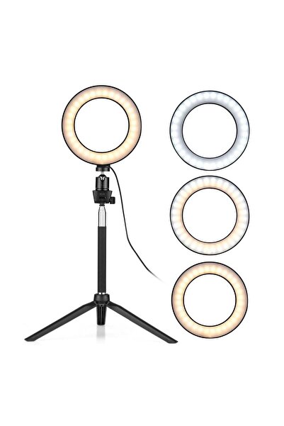 Generic مصباح حلقي LED صغير للتصوير الفوتوغرافي قابل للتعتيم بثلاثة أوضاع إضا...