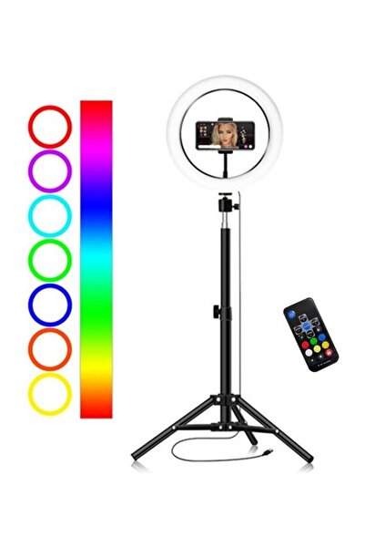 Generic حلقة إضاءة LED RGB تعمل بمنفذ USB مع حامل هاتف وحامل ثلاثي القوائم لل...