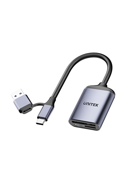 Unitek 2-in-1 USB-C/A SD4.0 Card Reader – 5Gbps High-Speed, Space Grey | R1018E