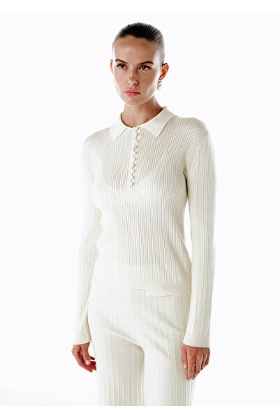 Knitss Polo Neck Extrafine Merino Wool Blend Knitwear Ecru