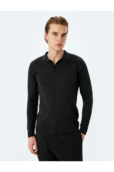 Koton Polo Neck Buttoned Basic Long Sleeve Knit Sweater