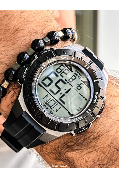 Jaga Spor Erkek Kol Saati, Siyah Sililkon Kordon Havuz Deniz Kullanıma Uygun,Kronometreli