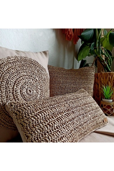 EACHTOME Rafya bohem 3lü takım kırlent iç dolgulu