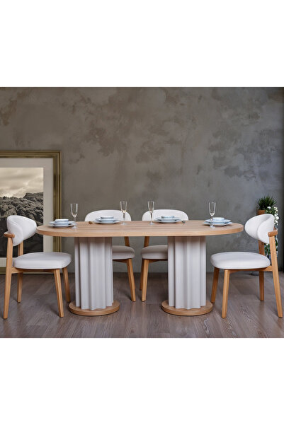 Eymense Lento Large Yuvarlak 4 Sandalyeli Mutfak Masa Takımı