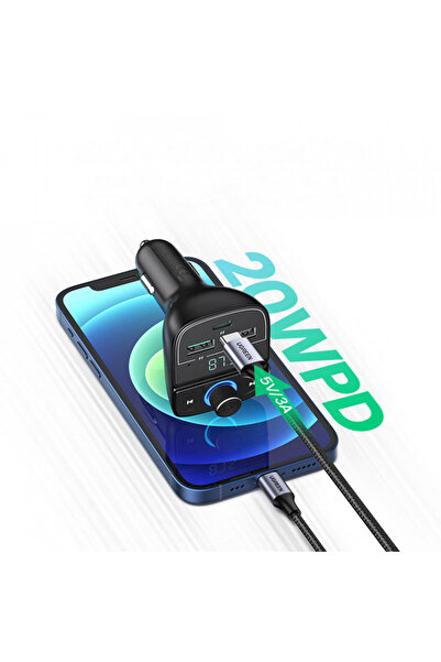 Ugreen Car Charger with FM Modulator (80910) 2xUSB-A, 1xType-C, Card slot with LED display, 31.5W, - Black