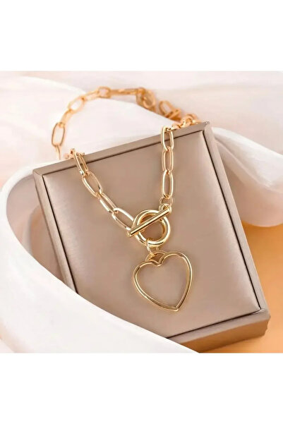 HARİNA Kadın Gold Gemici Kilit Kalpli Kolye