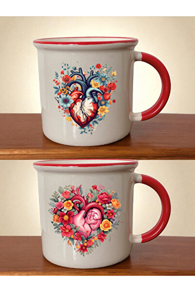 lili hediyelik كوب أحمر مطبوع عليه قلب وزهرة - هدايا عيد الحب، هدية للحبيب