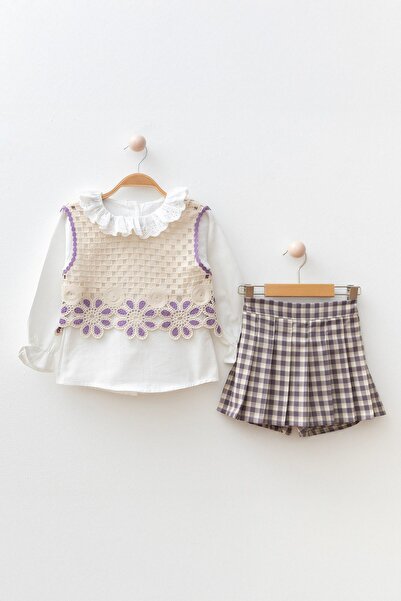 Minigimin Cicileri Set de 3 piese pentru fetiță cu bluză cu detaliu floral di...