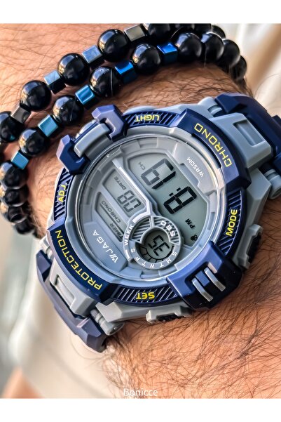 Jaga Sports Men's Wristwatch, Navy Blue Silikon Band Suitable for Pool and Sea Use, with Stopwatch