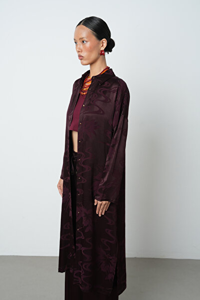 Orfeo Negro Γυναικείο μακρύ πουκάμισο τουνίκ με λουλουδάτο σχέδιο σε μπορντό χρώμα - Φόρεμα