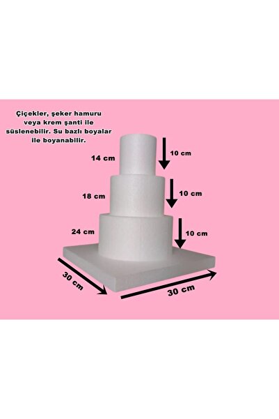 Uyarstrafor Strafor Köpük 3 Kat Maket Pasta 14 cm 18 cm 24 cm (Pasta Tabanı Hediye)