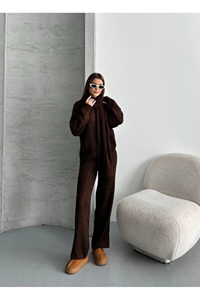 ZF BUTİK Σετ παντελόνι με πλεκτό πλέγμα με κασκόλ