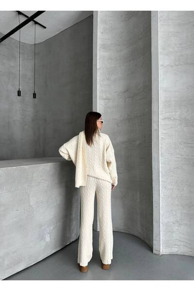 ZF BUTİK Scarf, Braided Hair, Knitwear, Pants, Bottom, Top Set