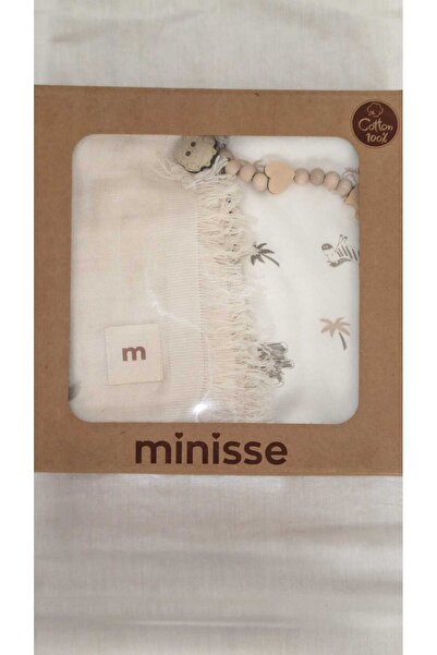 Minisse My Baby Kumsal 80X90 cm 1 Piece Combed Cotton 1 Piece Muslin Blanket 1 Piece Pacifier Strap 3-Piece Set Boxed 4924