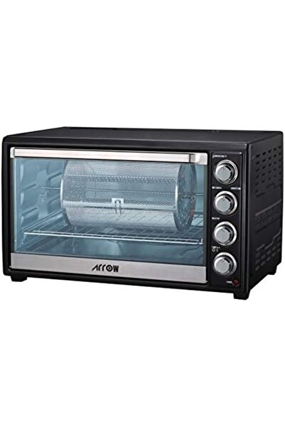 ARROW 60L Black Mini Electric Oven, 2000W, Rotisserie & Grill, 60-Min Timer, Heat-Resistant Glass Wi