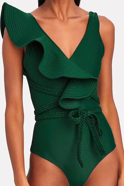 Mixbo Costum de Baie, Intreg, cu Snur si Volan, Elegant Green