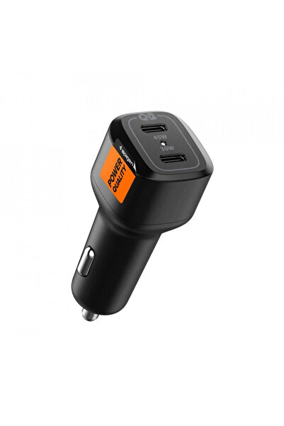 Spigen Încărcător auto 2x Tip-C cu încărcare rapidă 2.0, PD 75W, Arcstation - Negru