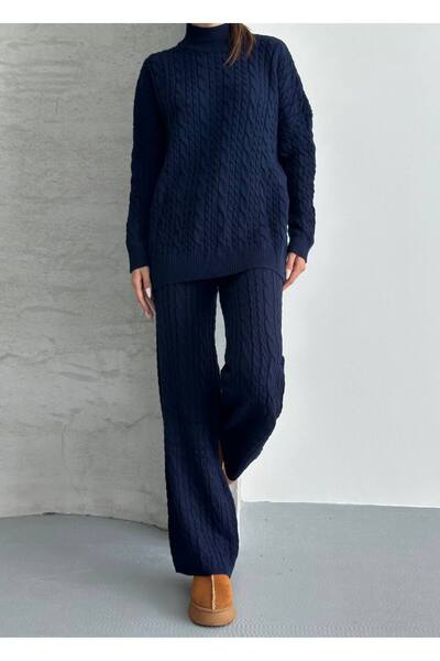 ZF BUTİK Scarf, Braided Hair, Knitwear, Pants, Bottom, Top Set