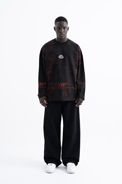 Machinist Men's Oversize Printed Black Sweatshirt