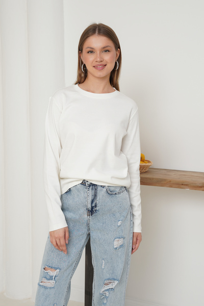 Ay Moda Collection Interlock Fabric Long Sleeve Crew Neck Women's T-Shirt