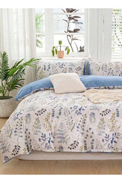 LUNA HOME Queen size 6 piece bedding set, featuring a beautiful blue leaf design
