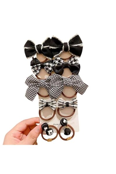 Mixbo Set 5 elastice de păr pentru fete Mixbo, ursuleți, funde, alb/negru