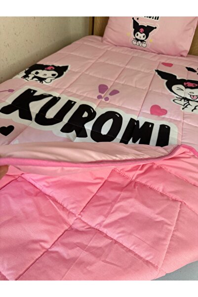 adenkahome Kuromi Desenli, Kapitone Dikişli Tek Kişilik Yatak Örtüsü Seti 160x220 cm + Yastık Kılıfı