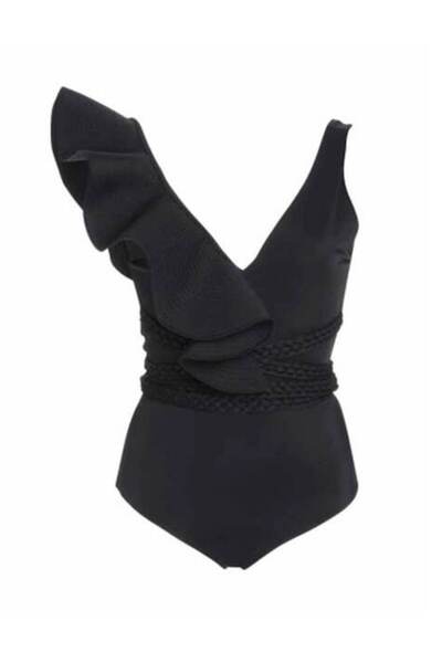 Mixbo Mixbo Swimsuit, One-Piece, with Drawstring and Ruffle, Elegant Black, size M