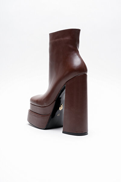 Ayakkabı Ateşi Kahve Cilt Çift Platform Özel Tasarım Kadın Ayakkabı Vega