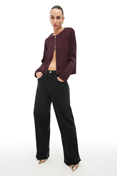 Perspective Burgundy Crew Neck Knitwear Jacket