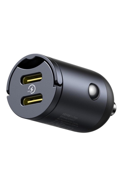 Baseus Car Charger 30W, 2x Type-C, mini design, clamping ring, 12V to 24V, Tiny Star Mini, Black