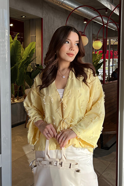 Bipantolon Women's Butter Yellow Lace-Up Tassel Detailed Shirt