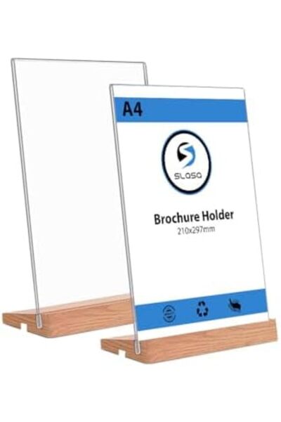 Slasa قاعدة عرض خشبية بفتحتين مع ورقة أكريليك A4 من - عبوة من قطعتين