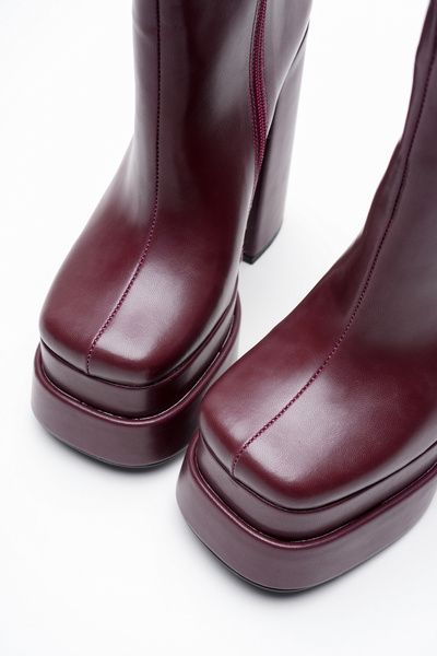 Ayakkabı Ateşi Bordo Cilt Çift Platform Özel Tasarım Kadın Ayakkabı Vega